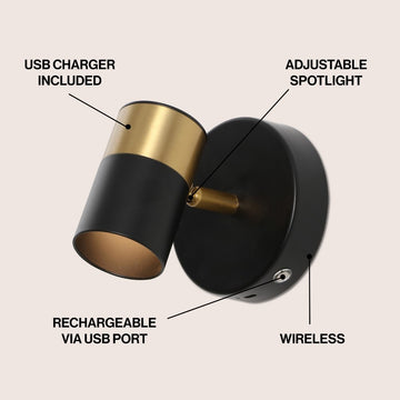 Paola 6" 1-Light Modern Adjustable Head Integrated Dimmable LED Rechargeable Wall Spotlight with Touch Sensor - JONATHAN Y